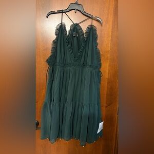 New ASOS Dark Green Ruffle Tiered Spaghetti Strap Dress Size 12